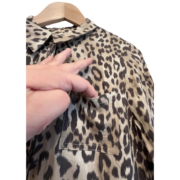 Chaser Leopard Print Short Romper Snaps Cinch Waist Long Sleeve Black Cream XS - Picture 11 of 16